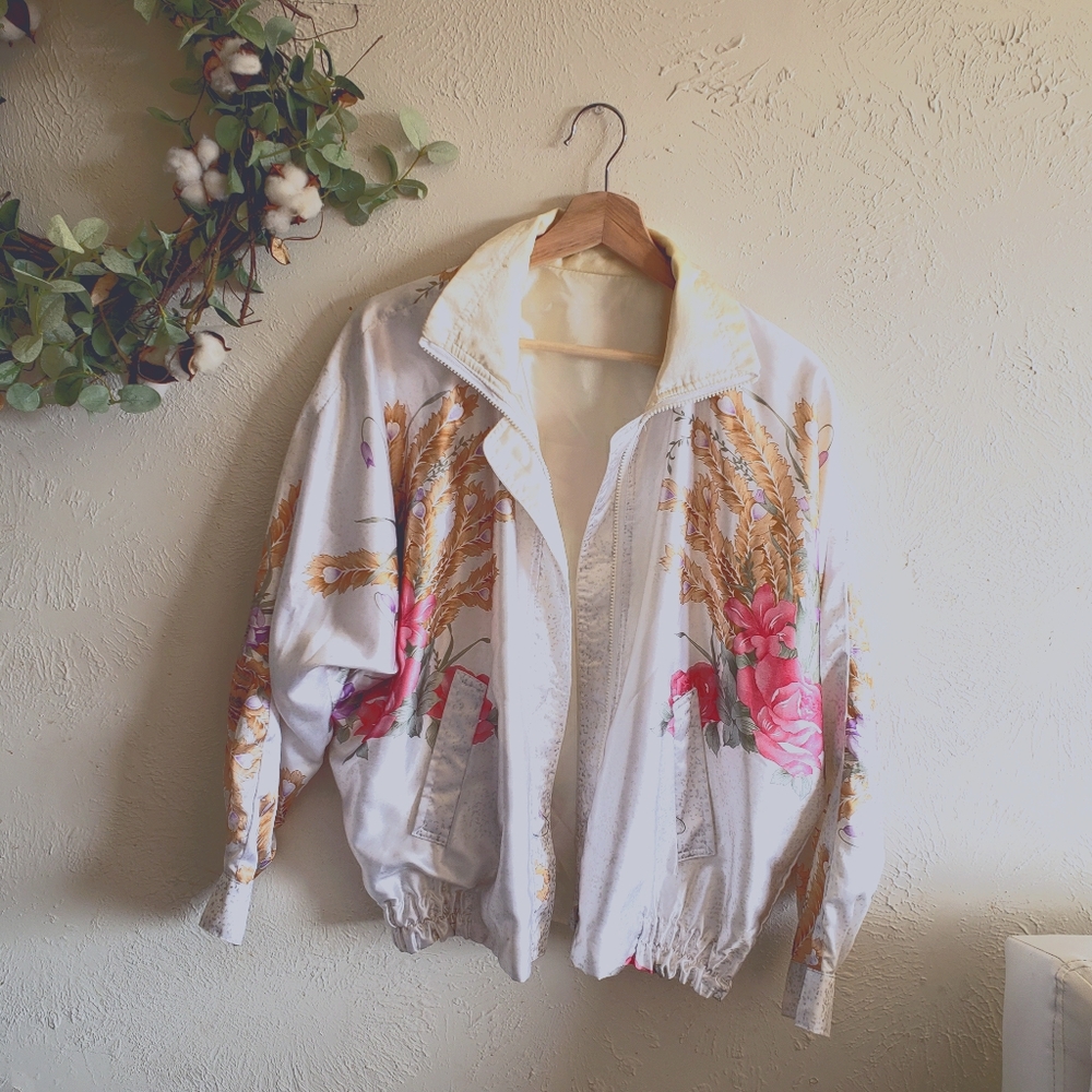 Vintage floral reversible satin jacket